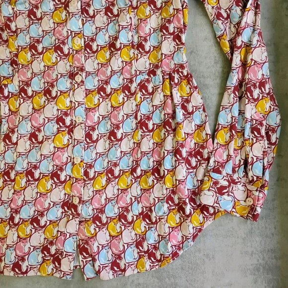 ModCloth Top Womens Medium Multicolor Cat Print Button Down Cat Lady Long Sleeve - Picture 10 of 14